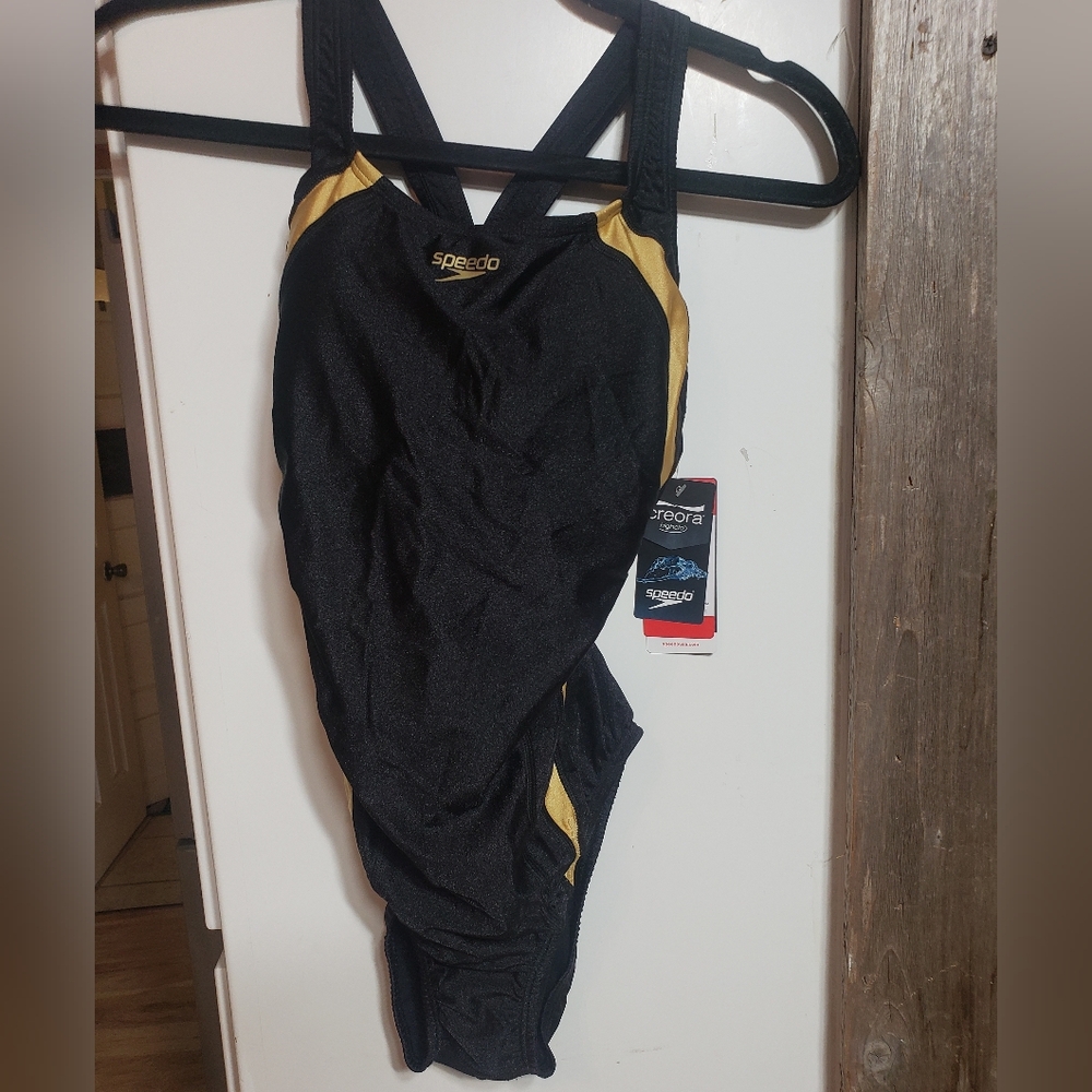 Women Swimsuit New With Tags Size 8 Speedo Black/gold One Piece